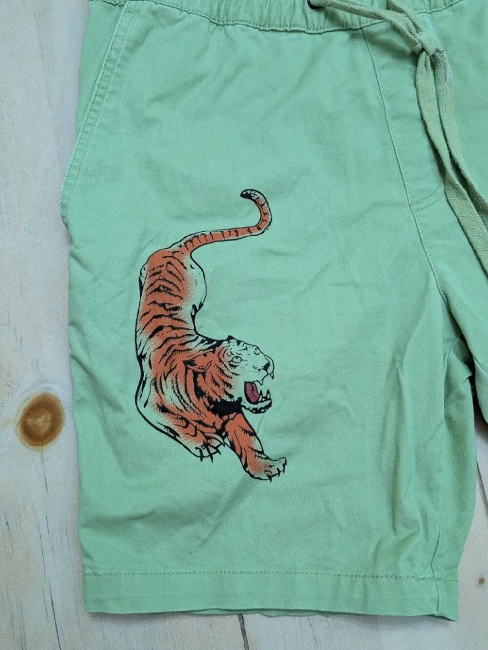 Sun + Stone Tiger Print Green Drawstring Shorts Men’s M